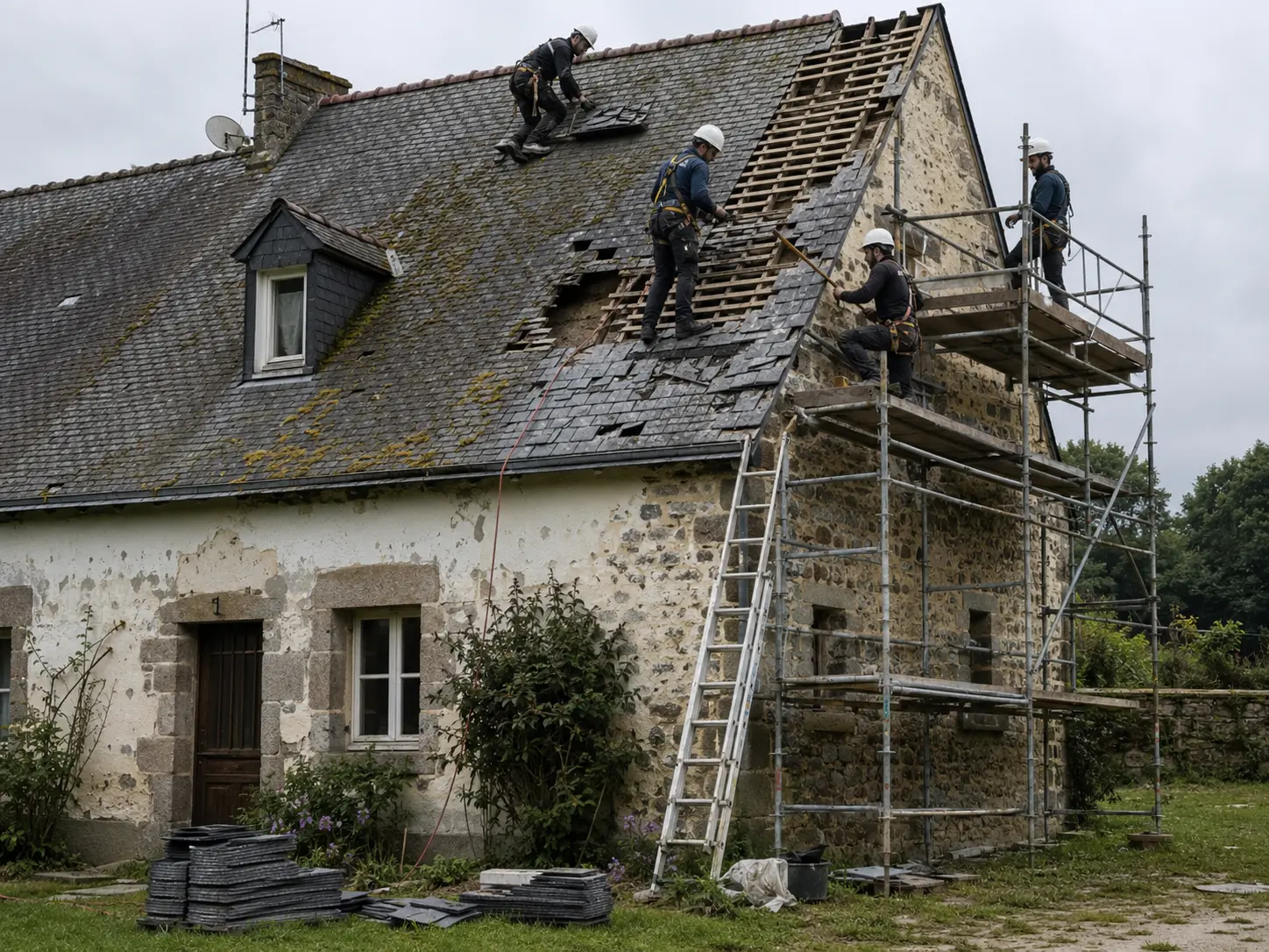 Réfection toiture ardoise naturelle — avant intervention